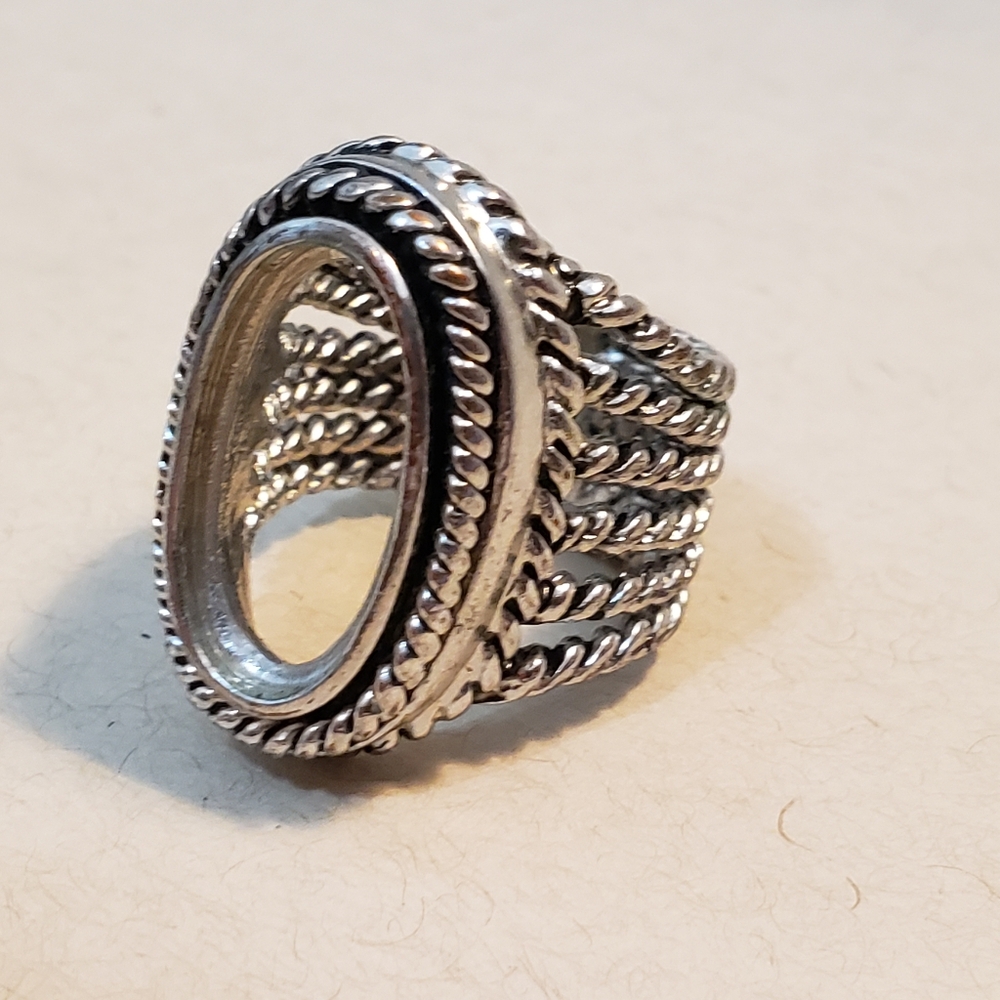 Large Braided Oval Ring Silvertone